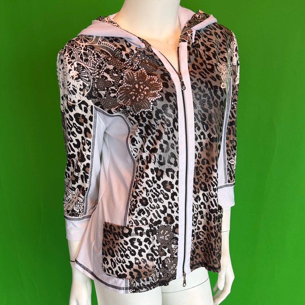 Joseph Ribkoff Leopard Print Zip-Up Hoodie